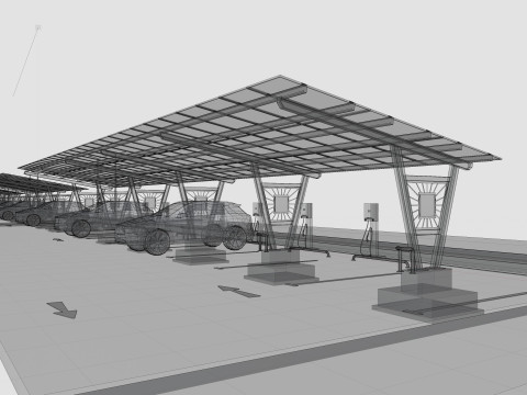 Low Poly Solar Carport Type-1 Pack 3D 模型
