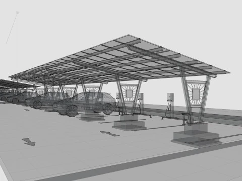 Low Poly Solar Carport Type-1 Pack 3D Model