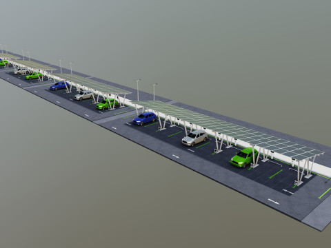 Low Poly Solar Carport Type-2 Pack Model 3D