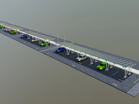 Low Poly Solar Carport Type-2 Pack 3D Model