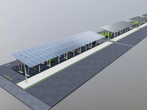 Low Poly Solar Carport Type-2 Pack 3D Model
