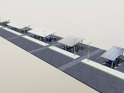 Low Poly Solar Carport Type-2 Pack Model 3D
