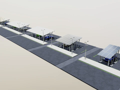 Low Poly Solar Carport Type-2 Pack 3D Model