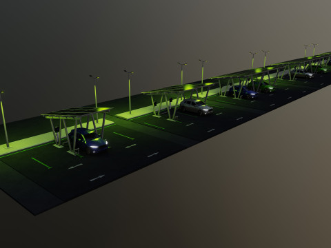 Low Poly Solar Carport Type-2 Pack Model 3D