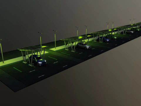 Low Poly Solar Carport Type-2 Pack 3D Model