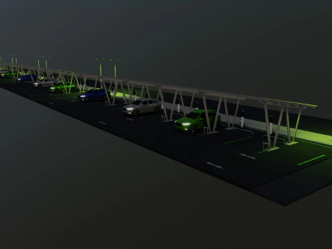Low Poly Solar Carport Type-2 Pack 3D Model