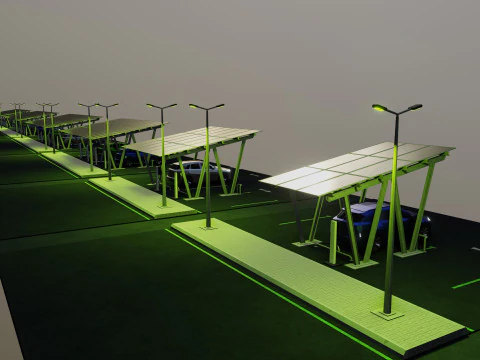 Low Poly Solar Carport Type-2 Pack 3D Model