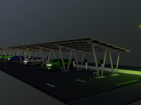 Low Poly Solar Carport Type-2 Pack Model 3D