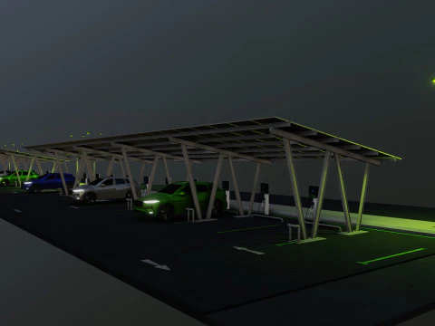 Low Poly Solar Carport Type-2 Pack 3D Model