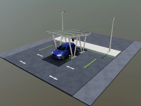 Low Poly Solar Carport Type-2 Pack 3D Model
