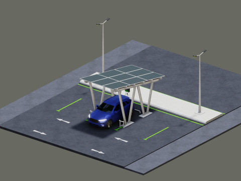 Low Poly Solar Carport Type-2 Pack Model 3D