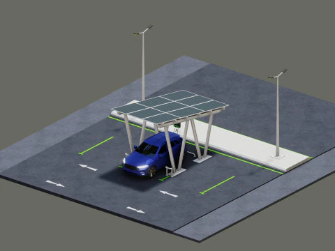 Low Poly Solar Carport Type-2 Pack 3D Model