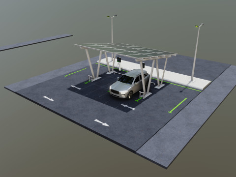 Low Poly Solar Carport Type-2 Pack Model 3D