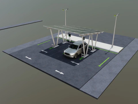 Low Poly Solar Carport Type-2 Pack 3D Model