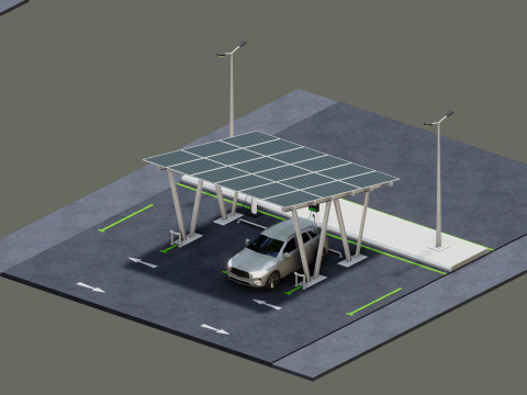 Low Poly Solar Carport Type-2 Pack Model 3D