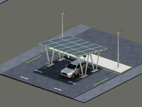 Low Poly Solar Carport Type-2 Pack 3D Model