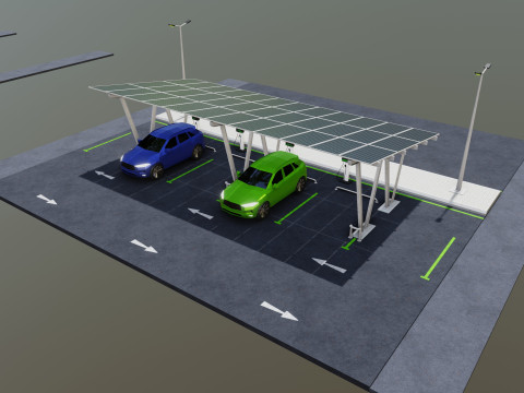 Low Poly Solar Carport Type-2 Pack Model 3D