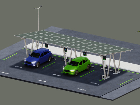 Low Poly Solar Carport Type-2 Pack Model 3D