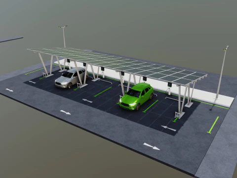 Low Poly Solar Carport Type-2 Pack 3D Model