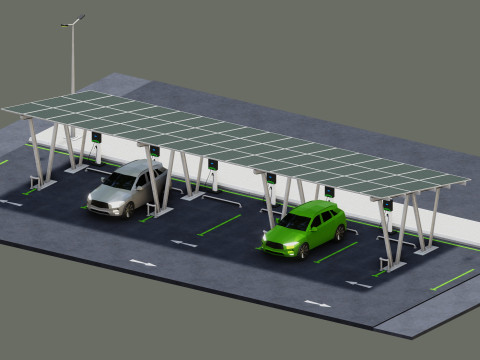 Low Poly Solar Carport Type-2 Pack Model 3D