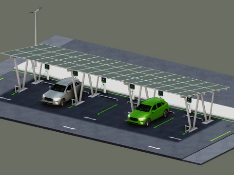 Low Poly Solar Carport Type-2 Pack 3D Model