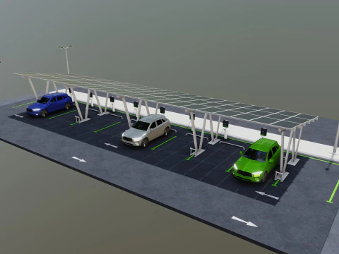 Low Poly Solar Carport Type-2 Pack 3D Model