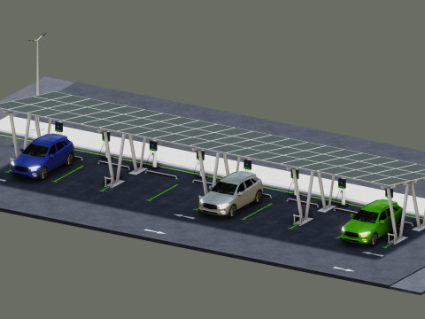 Low Poly Solar Carport Type-2 Pack Model 3D