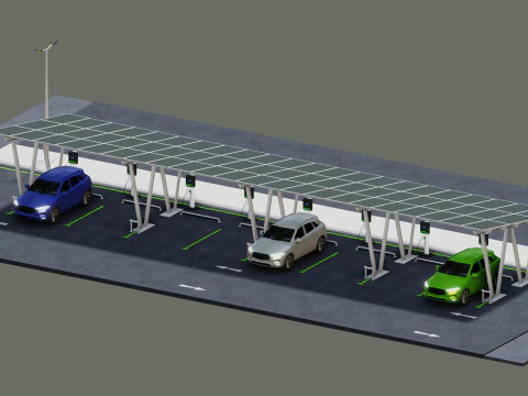 Low Poly Solar Carport Type-2 Pack 3D Model