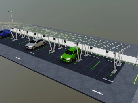 Low Poly Solar Carport Type-2 Pack 3D Model