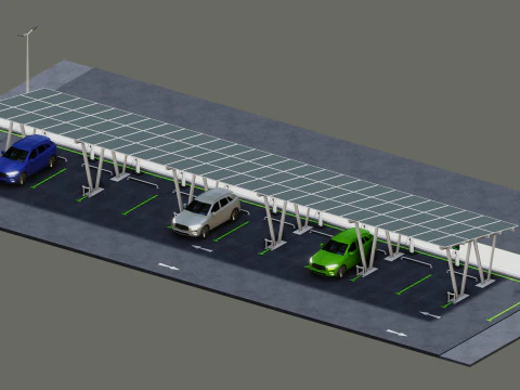 Low Poly Solar Carport Type-2 Pack 3D Model