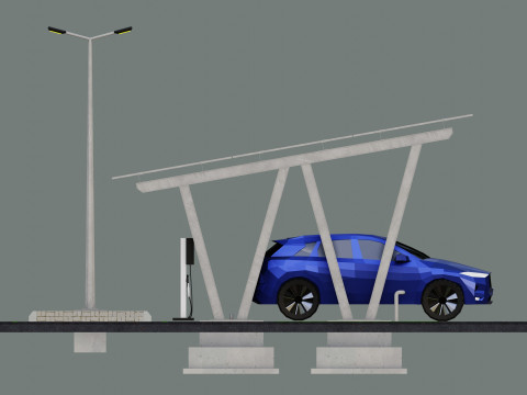 Low Poly Solar Carport Type-2 Pack Model 3D