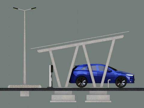 Low Poly Solar Carport Type-2 Pack 3D Model