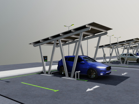 Low Poly Solar Carport Type-2 Pack Model 3D