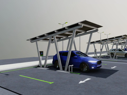 Low Poly Solar Carport Type-2 Pack 3D Model