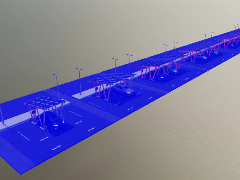 Low Poly Solar Carport Type-2 Pack 3D Model