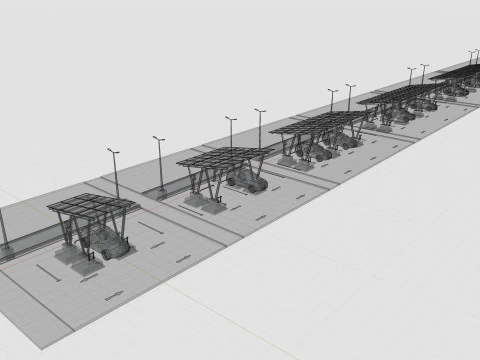 Low Poly Solar Carport Type-2 Pack 3D Model