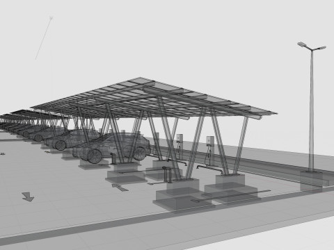 Low Poly Solar Carport Type-2 Pack Model 3D