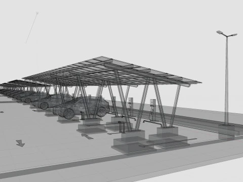 Low Poly Solar Carport Type-2 Pack 3D Model