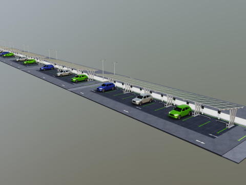Low Poly Solar Carport Type-3 Pack Model 3D