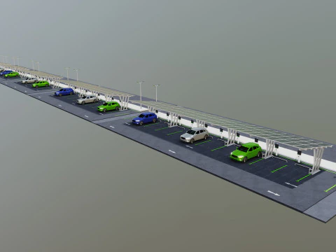 Low Poly Solar Carport Type-3 Pack 3D Model