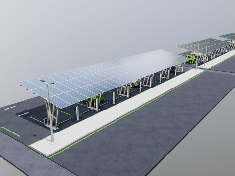 Low Poly Solar Carport Type-3 Pack Model 3D
