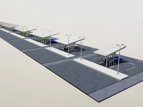 Low Poly Solar Carport Type-3 Pack 3D Model