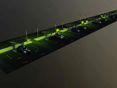 Low Poly Solar Carport Type-3 Pack 3D Model