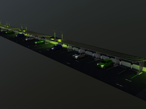 Low Poly Solar Carport Type-3 Pack Model 3D