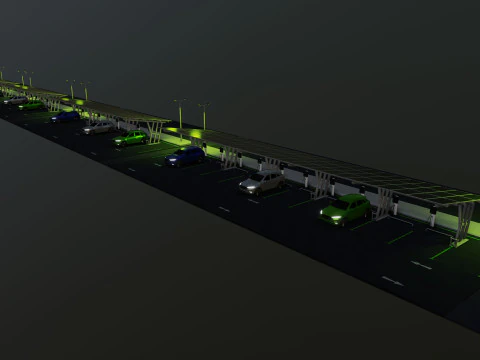 Low Poly Solar Carport Type-3 Pack 3D Model