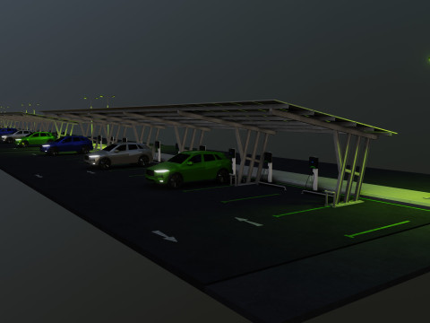 Low Poly Solar Carport Type-3 Pack Model 3D
