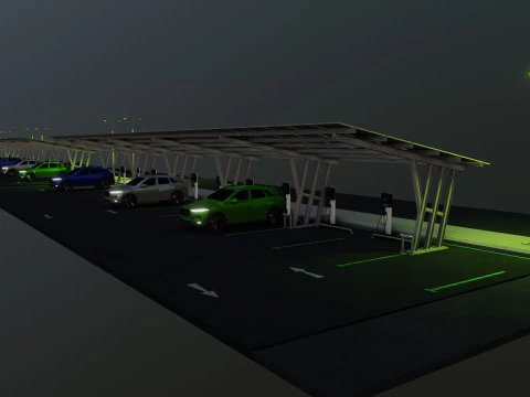 Low Poly Solar Carport Type-3 Pack 3D Model