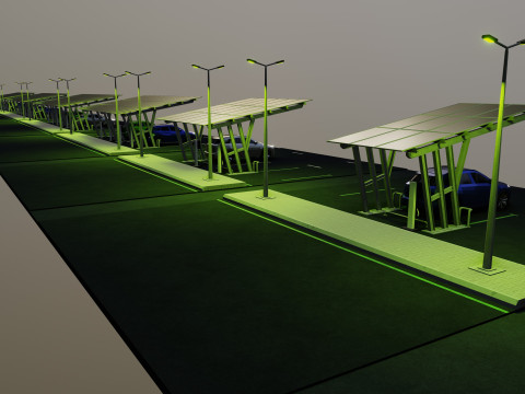 Low Poly Solar Carport Type-3 Pack Model 3D