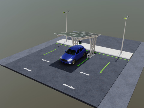 Low Poly Solar Carport Type-3 Pack Model 3D