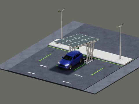 Low Poly Solar Carport Type-3 Pack 3D Model